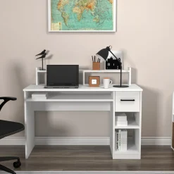 Scrivania Bianco 5 Ripiani un Cassetto 99x120x55h cm, 5 Vani - Roletto