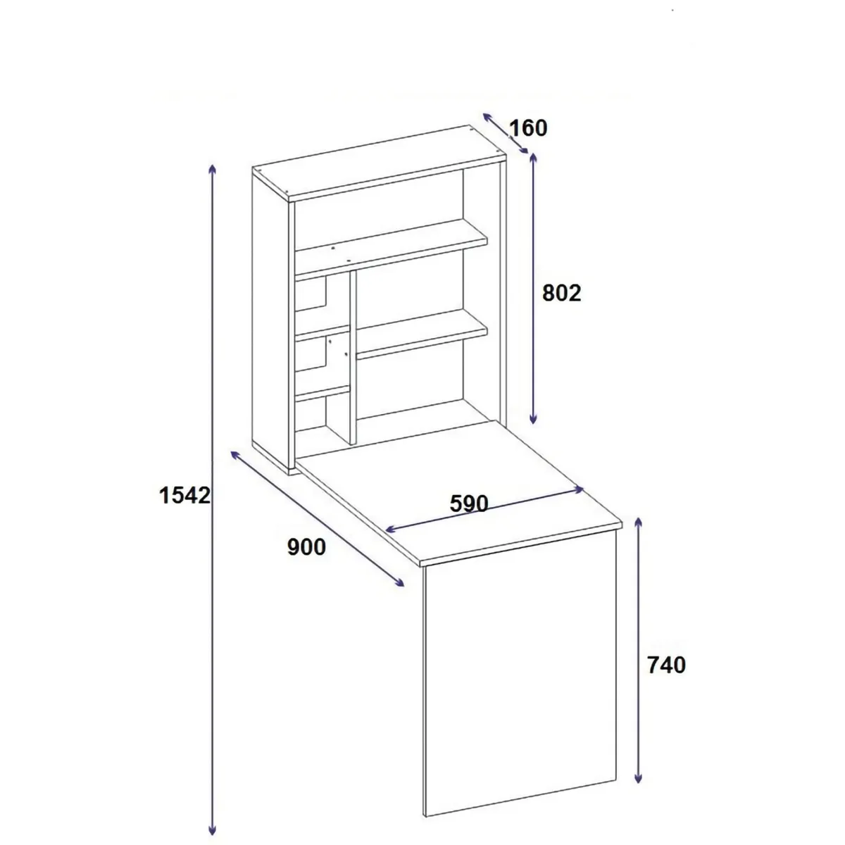 Scrivanie > Dmora Scrivania 5 Ripiani 6 Vani 59x90x74h cm, con Libreria - Veglio Bianco