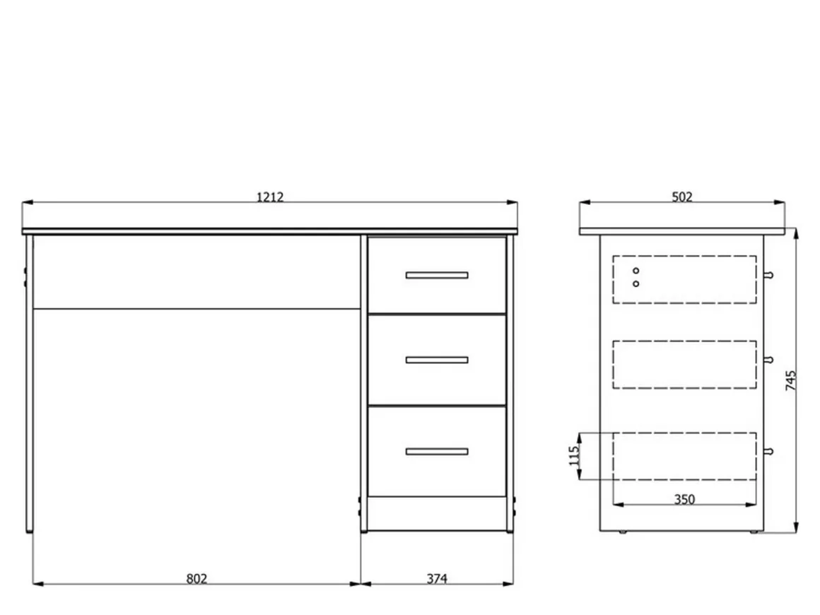 Scrivania Bianco un Ripiano 3 Cassetti 121x50x74.5h cm, Maniglie Incluse - Rifiano