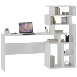 Scrivanie > Dmora Scrivania 6 Vani Materiale Piano in Legno Nobilitato 158x40x135h cm, Colore Ripiano - Nicolosi Bianco