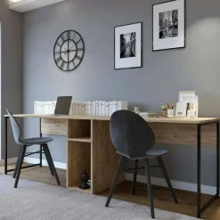 Ufficio|Camera Da Letto > Dmora Scrivania doppia quercia 240x60cm struttura in metallo - Asarat Marrone Quercia