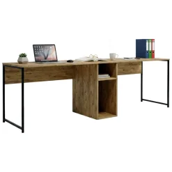 Ufficio|Camera Da Letto > Dmora Scrivania doppia quercia 240x60cm struttura in metallo - Asarat Marrone Quercia