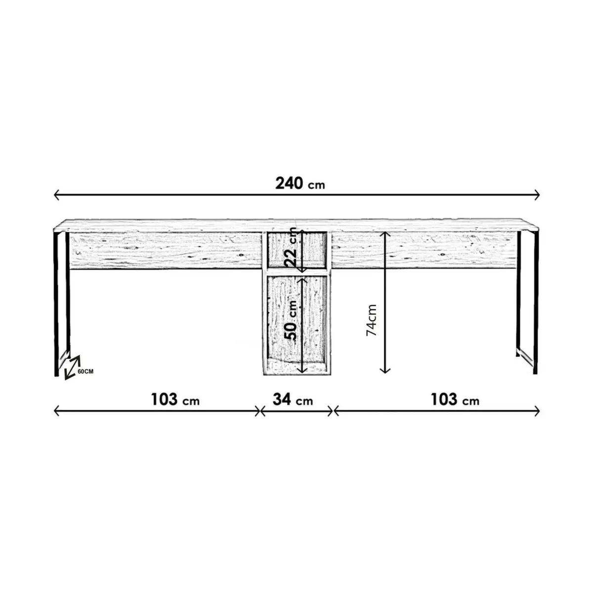 Ufficio|Camera Da Letto > Dmora Scrivania doppia quercia 240x60cm struttura in metallo - Asarat Marrone Quercia
