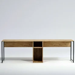 Ufficio|Camera Da Letto > Dmora Scrivania doppia quercia 240x60cm struttura in metallo - Asarat Marrone Quercia