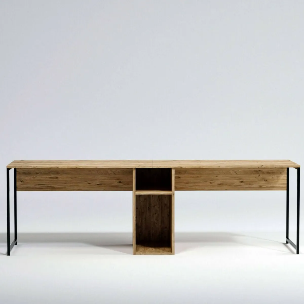 Ufficio|Camera Da Letto > Dmora Scrivania doppia quercia 240x60cm struttura in metallo - Asarat Marrone Quercia
