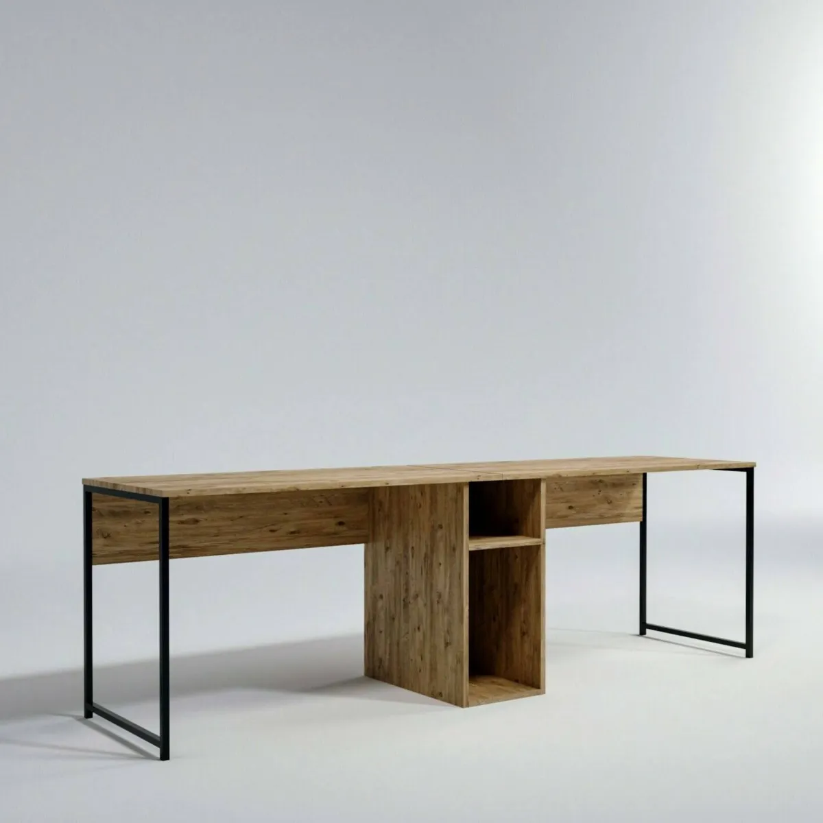 Ufficio|Camera Da Letto > Dmora Scrivania doppia quercia 240x60cm struttura in metallo - Asarat Marrone Quercia