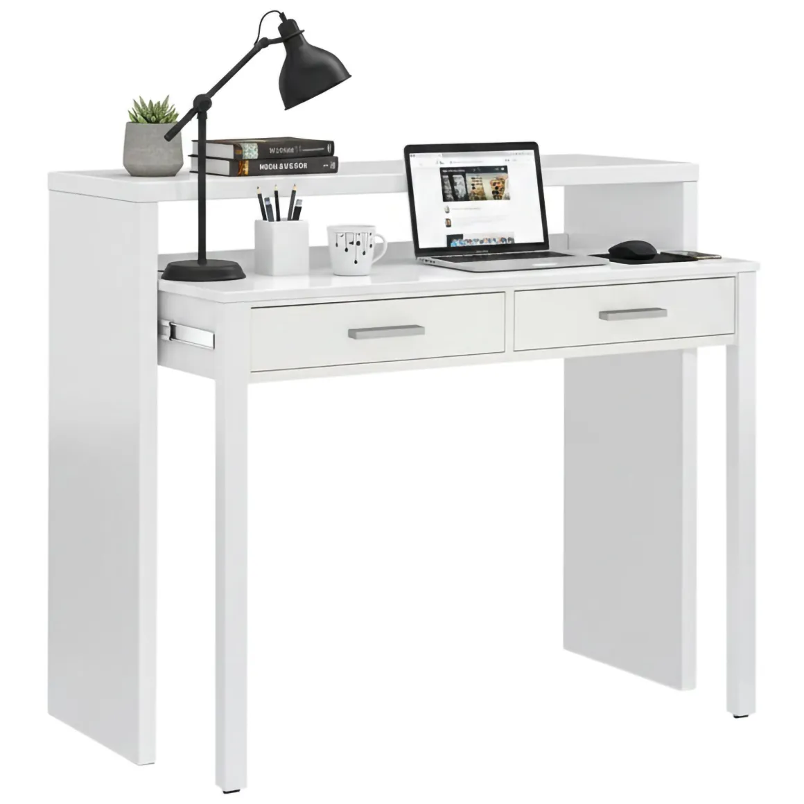 Scrivania estensibile bianca 98x36cm con 2 cassetti - Andriy