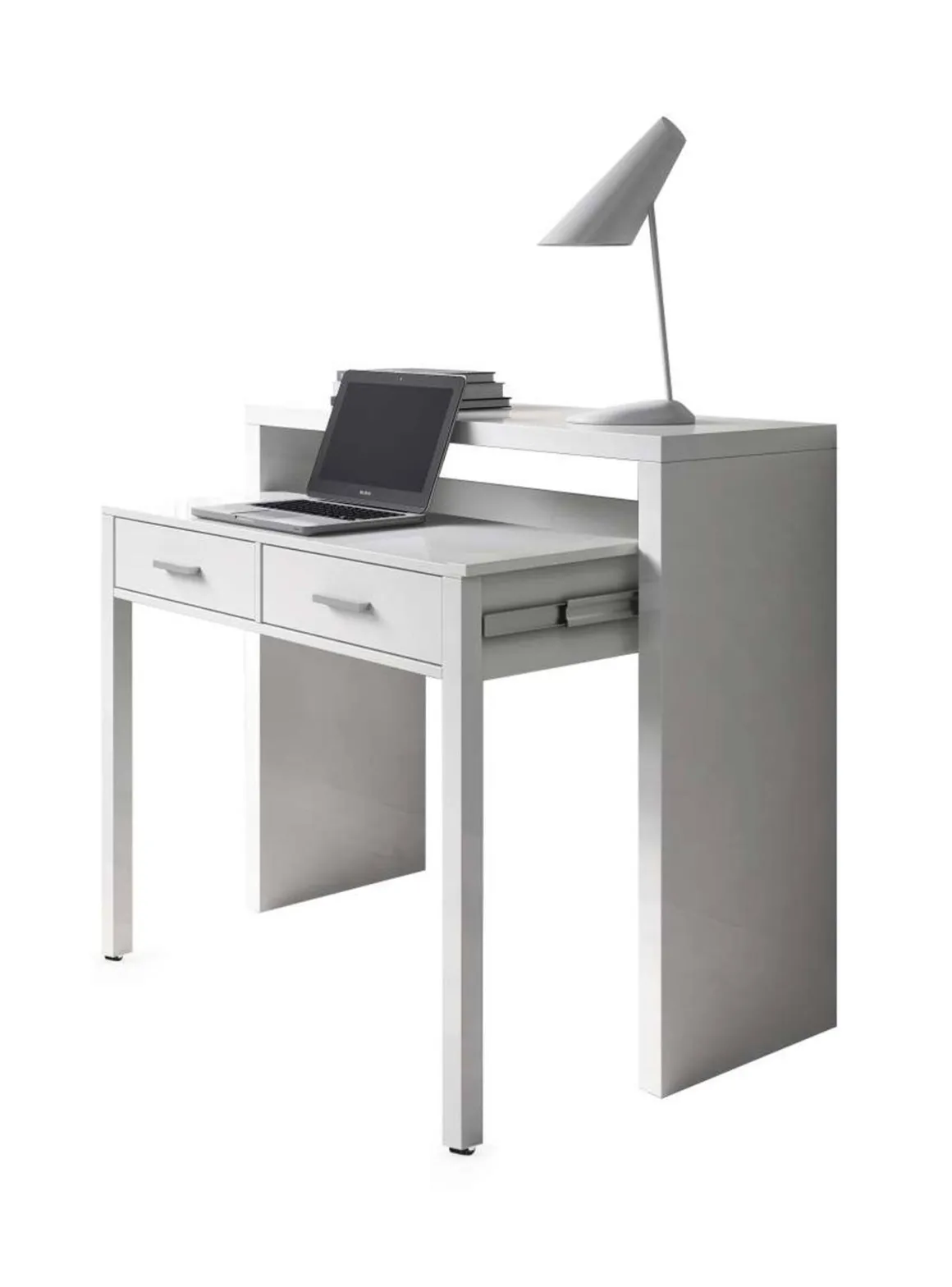 Scrivania estensibile bianca 98x36cm con 2 cassetti - Andriy