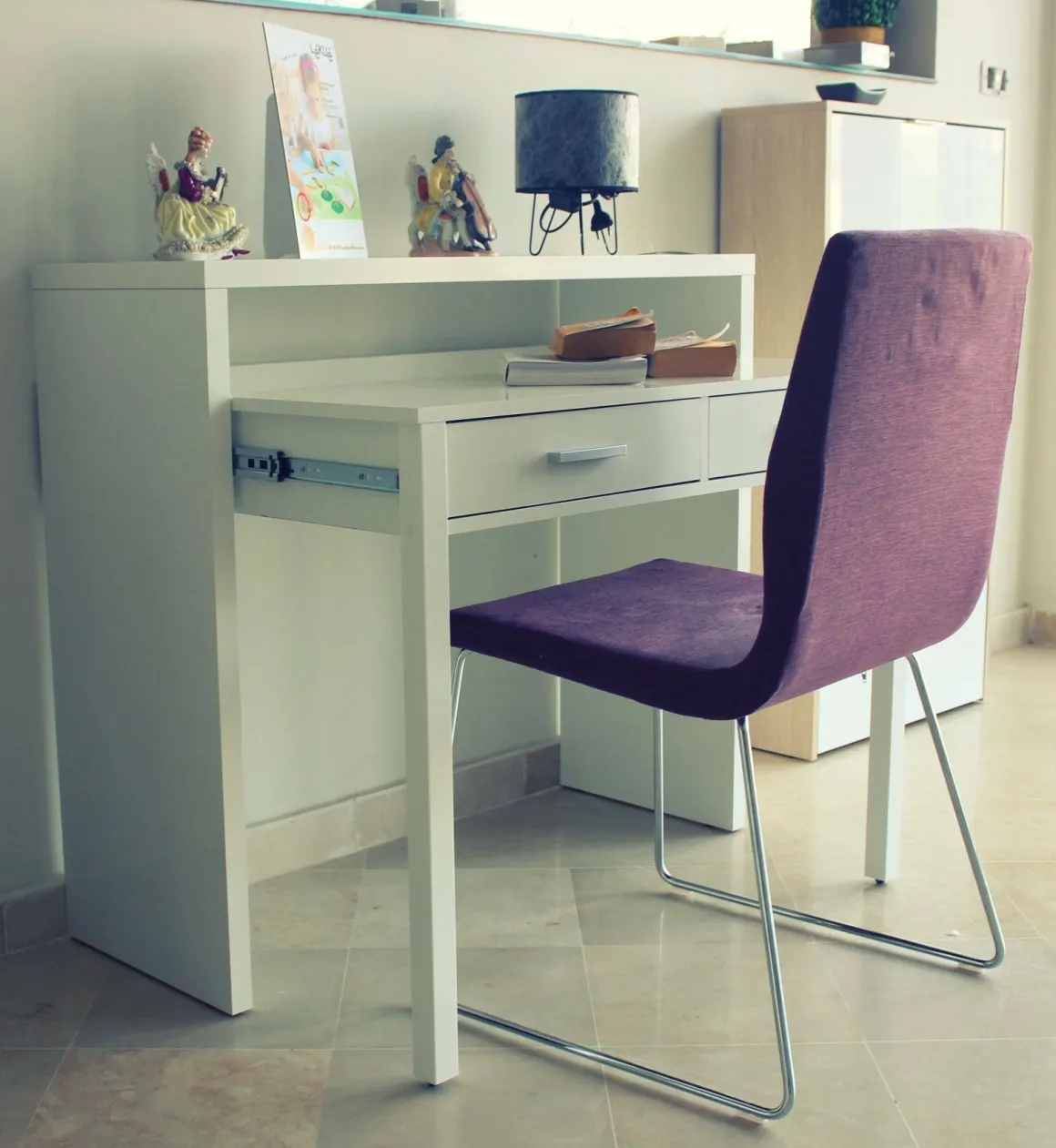 Scrivania estensibile bianca 98x36cm con 2 cassetti - Andriy