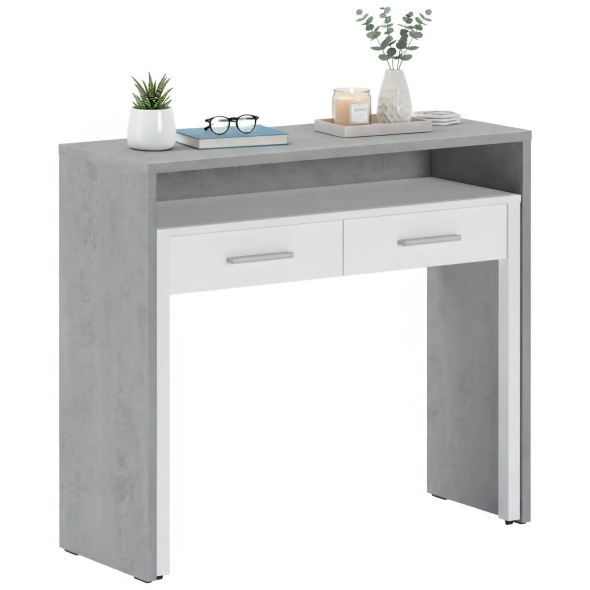 Scrivanie > Dmora Scrivania Grigio Bianco Modulabile 2 Cassetti 98.6x36.6x86.9h cm, un Vano - Opaglio Bianco, Grigio