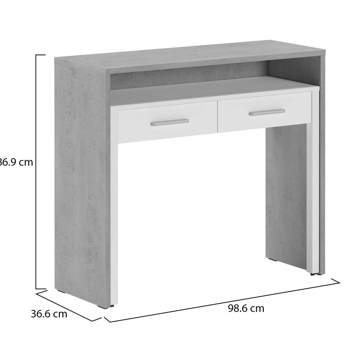 Scrivanie > Dmora Scrivania Grigio Bianco Modulabile 2 Cassetti 98.6x36.6x86.9h cm, un Vano - Opaglio Bianco, Grigio