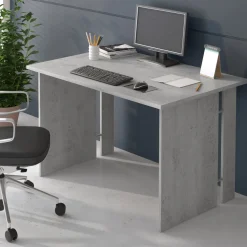 Scrivania Grigio Cemento Modulabile Fori Passacavi 119x78.2x75h cm, Colore Ripiano Grigio - Ullano
