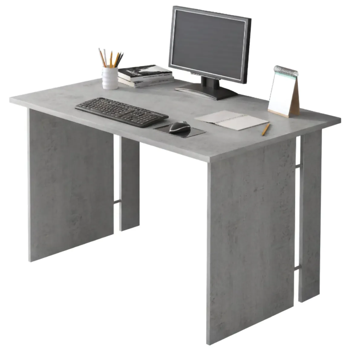 Scrivania Grigio Cemento Modulabile Fori Passacavi 119x78.2x75h cm, Colore Ripiano Grigio - Ullano