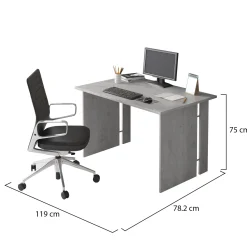 Scrivania Grigio Cemento Modulabile Fori Passacavi 119x78.2x75h cm, Colore Ripiano Grigio - Ullano