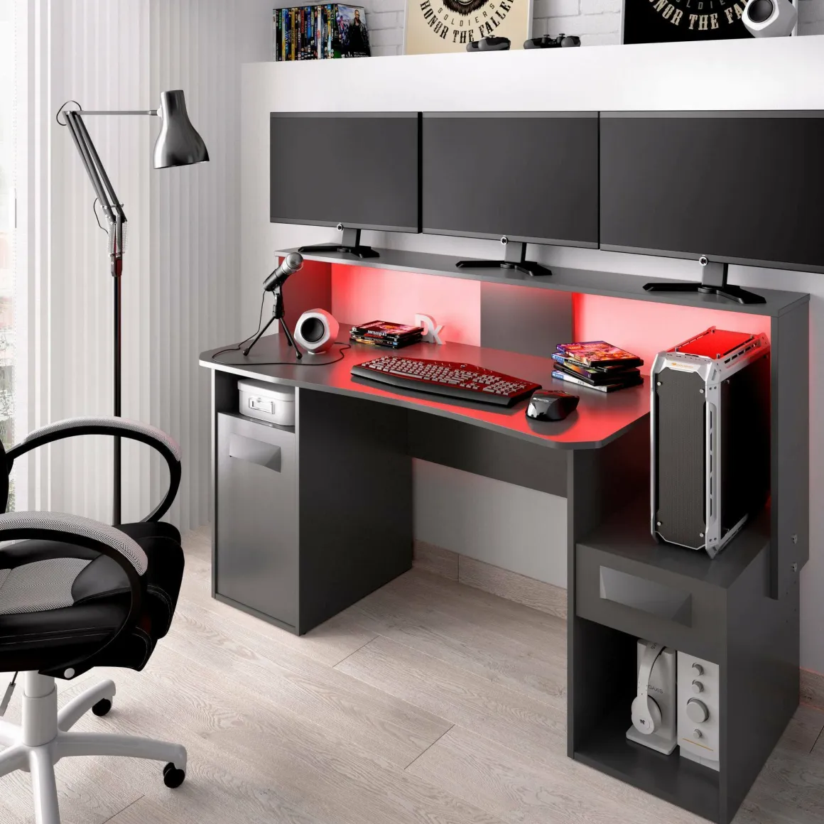Scrivania lineare antracite 154x69cm con 1 cassetto - Albertino