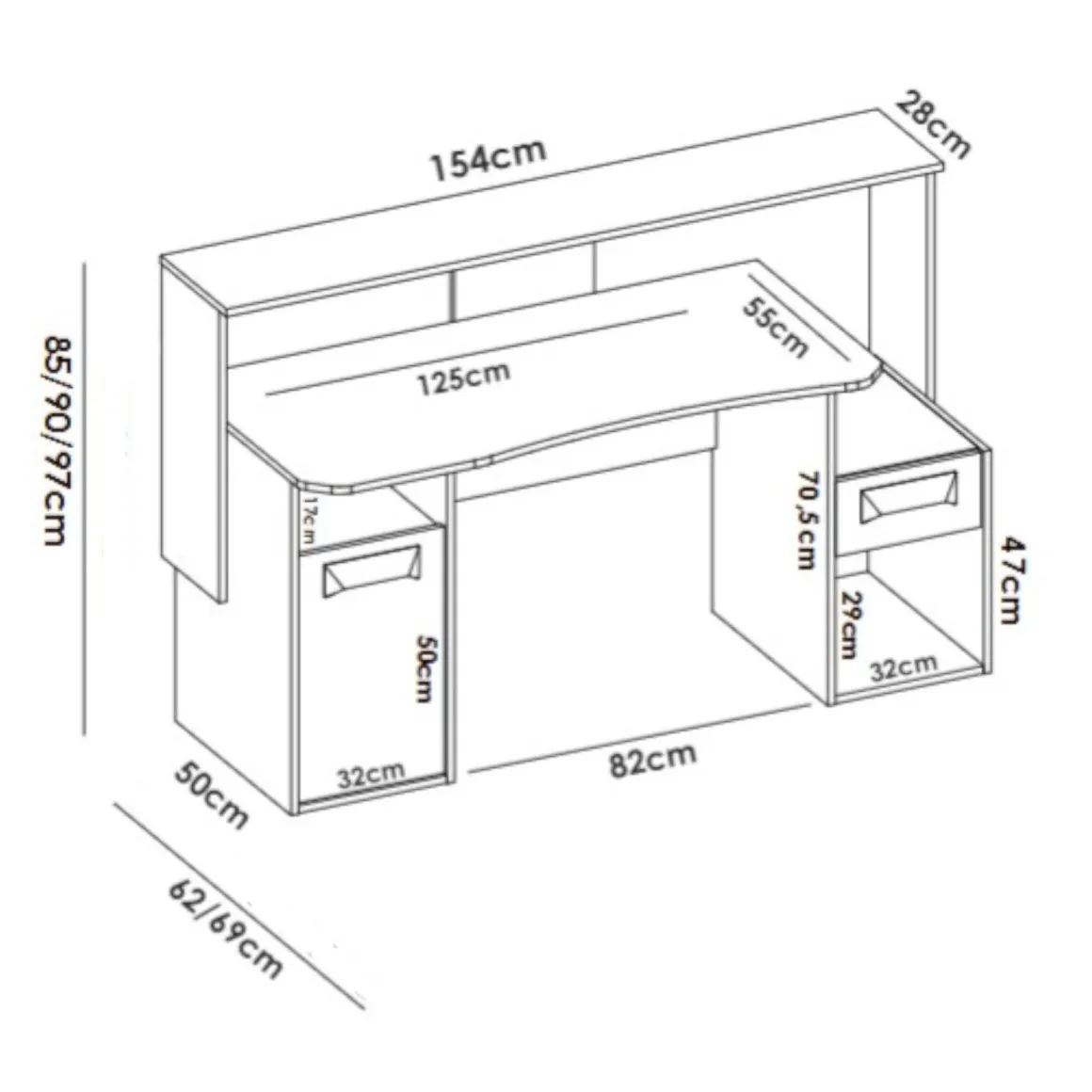 Scrivania lineare antracite 154x69cm con 1 cassetto - Albertino