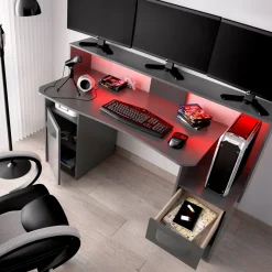Scrivania lineare antracite 154x69cm con 1 cassetto - Albertino