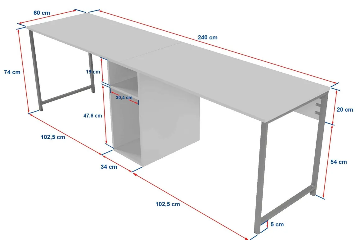 Scrivania lineare antracite 240x60cm - Violet
