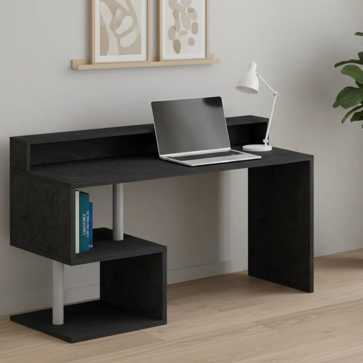 Scrivania lineare ardesia 140x60cm con supporto computer - Yemyin