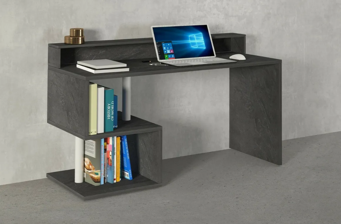 Scrivania lineare ardesia 140x60cm con supporto computer - Yemyin