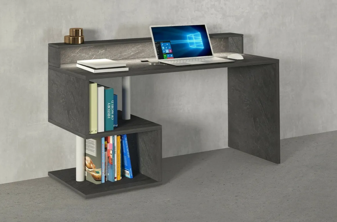Scrivania lineare ardesia 140x60cm con supporto computer - Yemyin