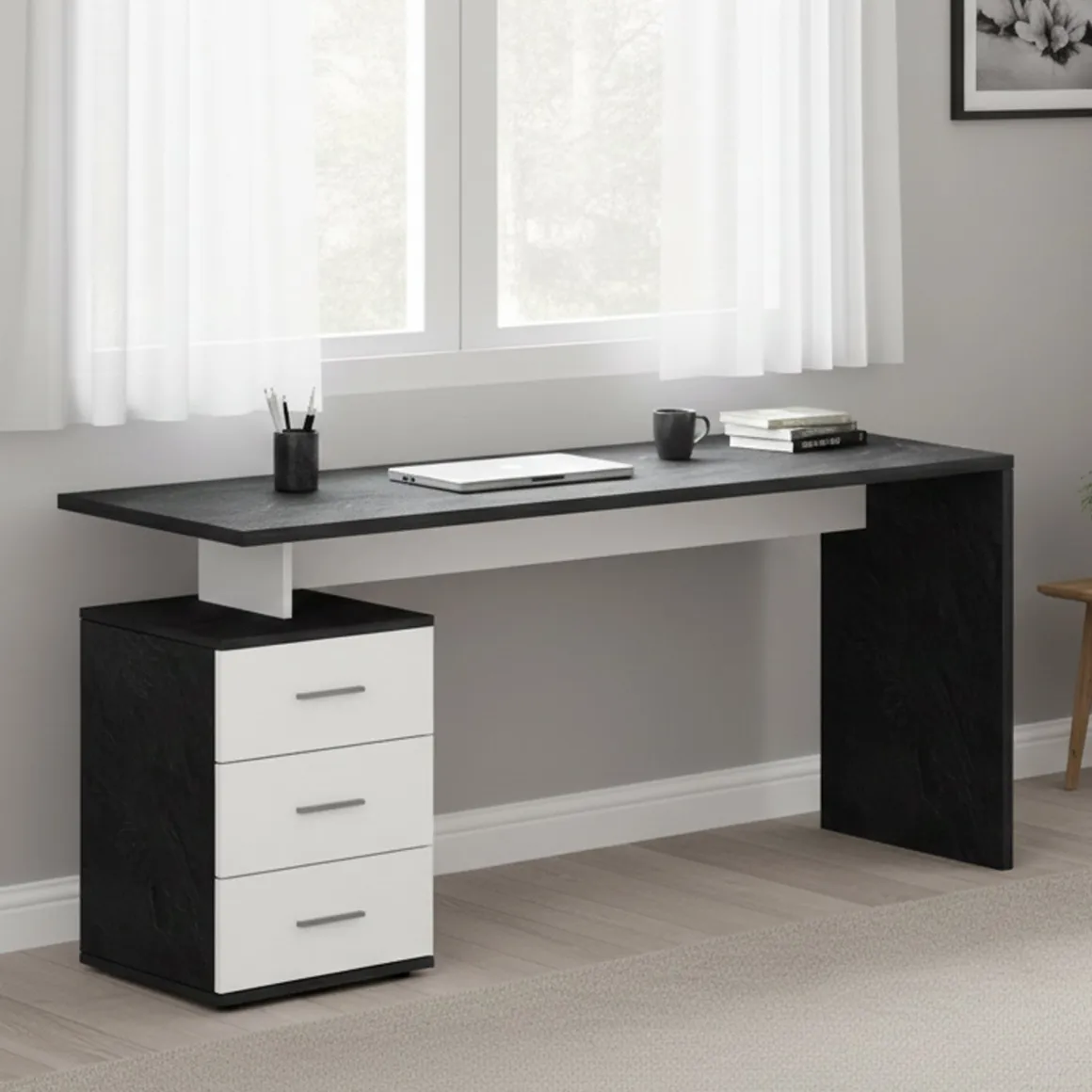 Ufficio|Camera Da Letto > Dmora Scrivania lineare ardesia 160x90cm con 3 cassetti - Bardi Grigio Ardesia