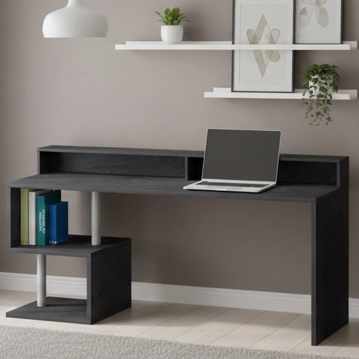 Scrivania lineare ardesia 180x60cm con supporto computer - Arre