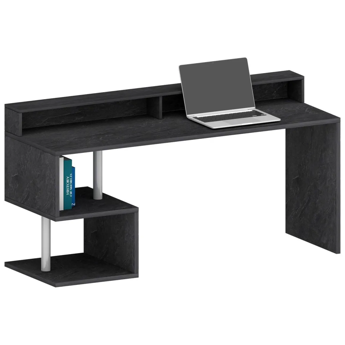 Scrivania lineare ardesia 180x60cm con supporto computer - Arre