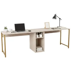 Scrivanie > Dmora Scrivania lineare beige e oro 240x60cm con supporto computer - Violet Oro, Beige