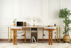 Scrivanie > Dmora Scrivania lineare beige e oro 240x60cm con supporto computer - Violet Oro, Beige