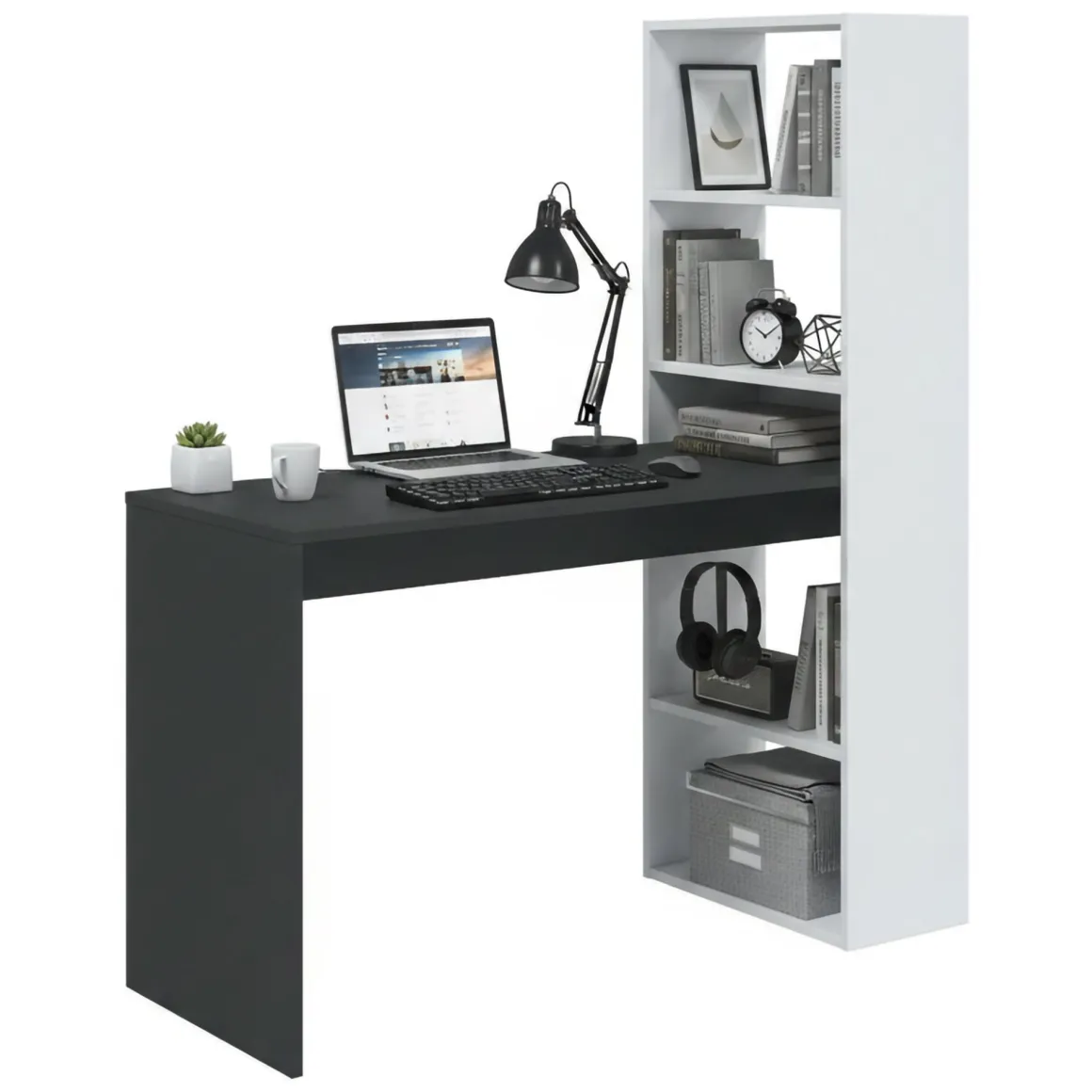 Scrivania lineare bianca e antracite 120x53cm con libreria - Ali