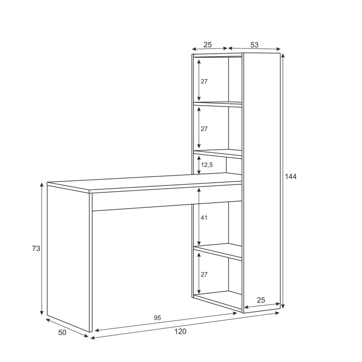 Scrivania lineare bianca e antracite 120x53cm con libreria - Ali