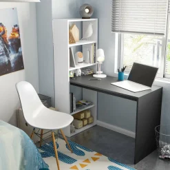 Scrivania lineare bianca e antracite 120x53cm con libreria - Ali