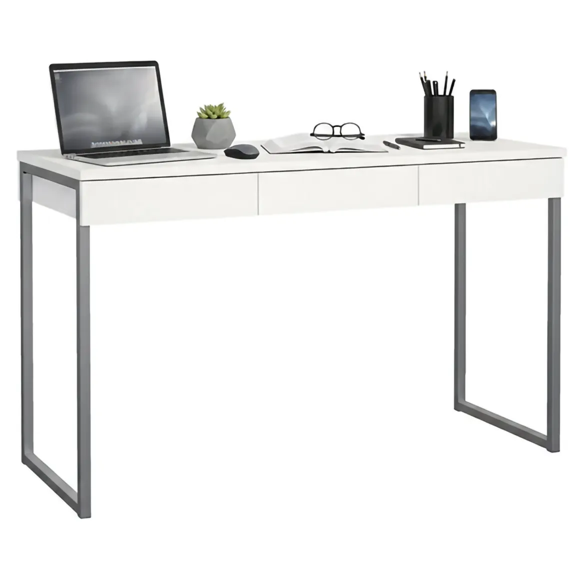 Scrivania lineare bianca e grigia 125x51cm con 3 cassetti - Amadeo