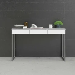 Scrivania lineare bianca e grigia 125x51cm con 3 cassetti - Amadeo
