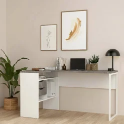 Scrivanie > Dmora Scrivania lineare bianca e grigia 150x80cm - Gonu Grigio, Bianco