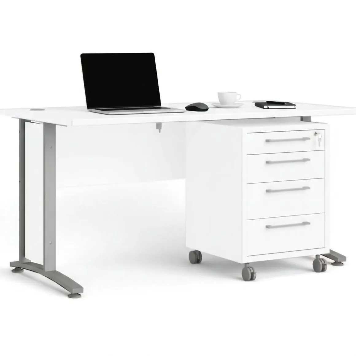 Scrivania lineare bianca e grigia 150x80cm con 3 cassetti - Azzaro