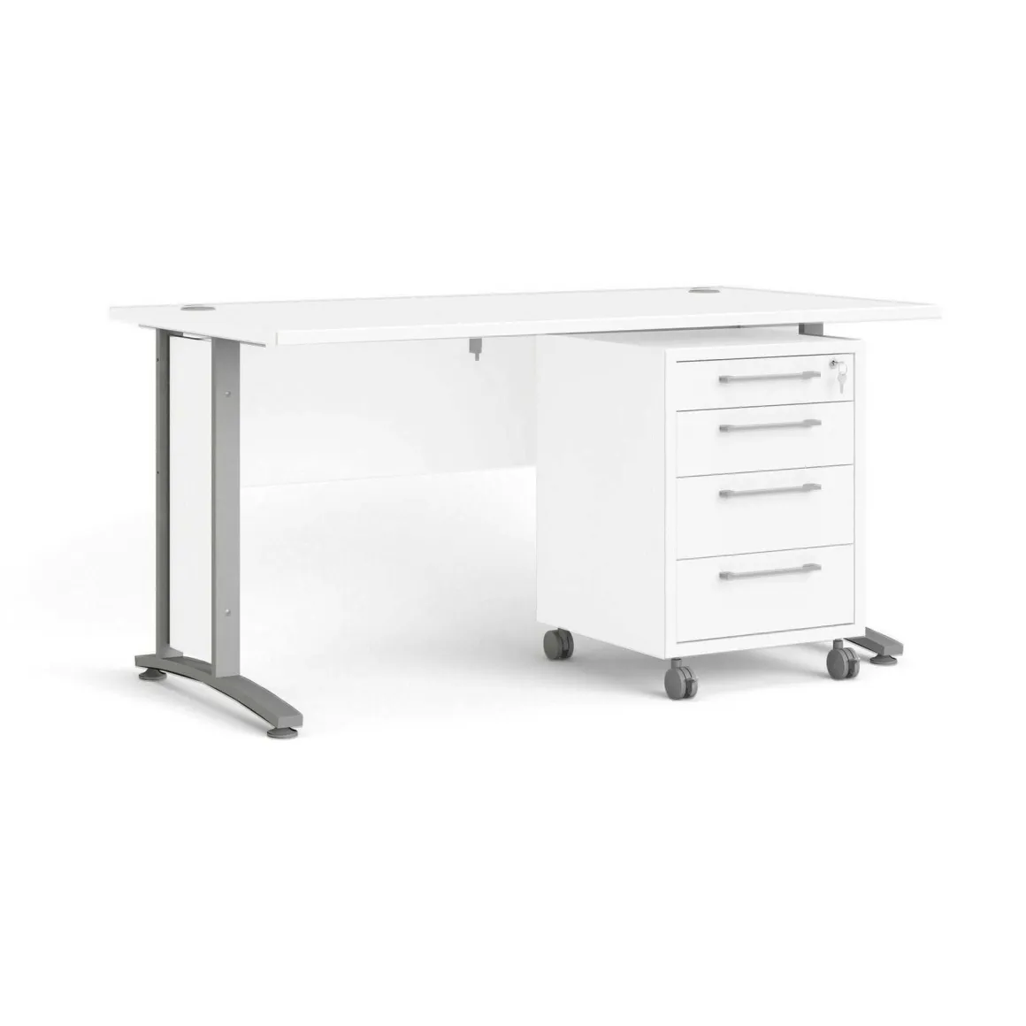 Scrivania lineare bianca e grigia 150x80cm con 3 cassetti - Azzaro
