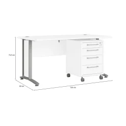 Scrivania lineare bianca e grigia 150x80cm con 3 cassetti - Azzaro