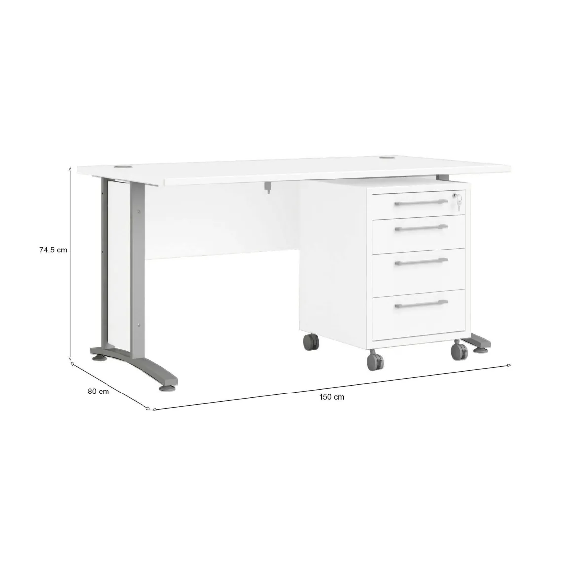 Scrivania lineare bianca e grigia 150x80cm con 3 cassetti - Azzaro
