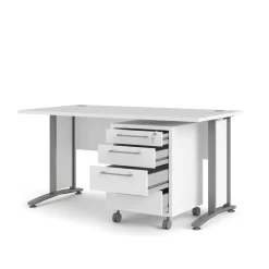 Scrivania lineare bianca e grigia 150x80cm con 3 cassetti - Azzaro