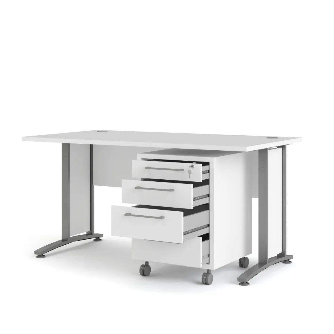 Scrivania lineare bianca e grigia 150x80cm con 3 cassetti - Azzaro