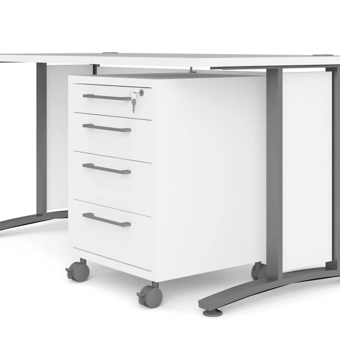 Scrivania lineare bianca e grigia 150x80cm con 3 cassetti - Azzaro
