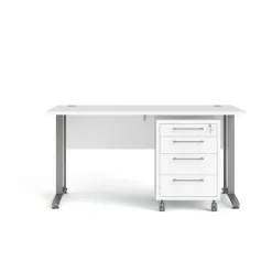 Scrivania lineare bianca e grigia 150x80cm con 3 cassetti - Azzaro