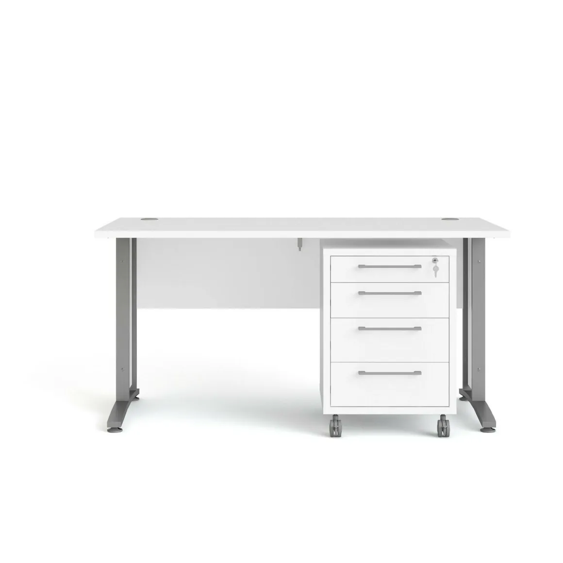 Scrivania lineare bianca e grigia 150x80cm con 3 cassetti - Azzaro