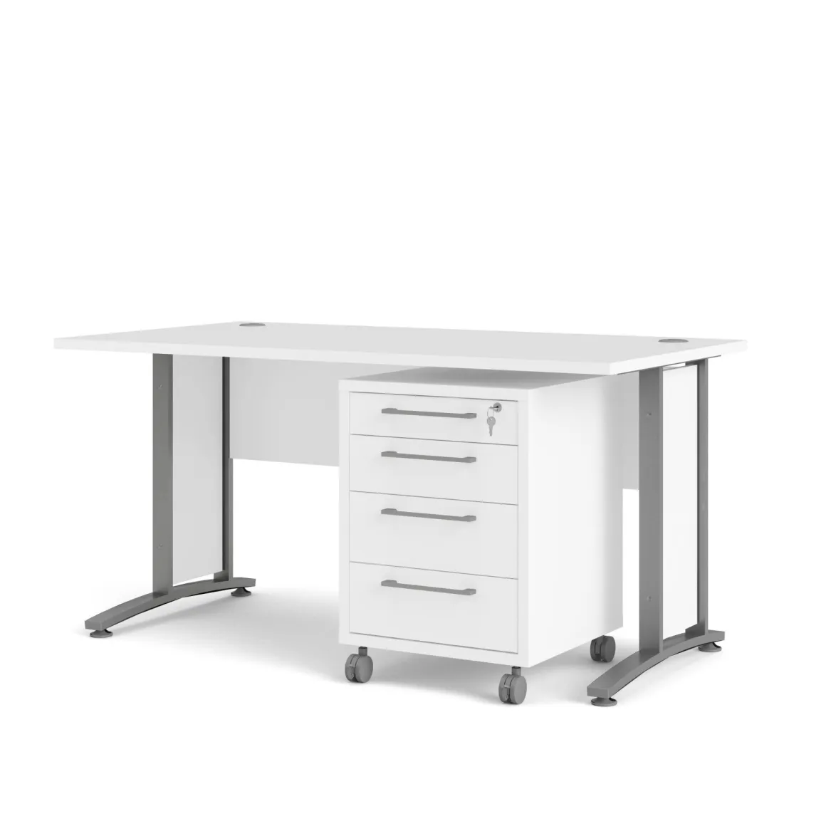 Scrivania lineare bianca e grigia 150x80cm con 3 cassetti - Azzaro