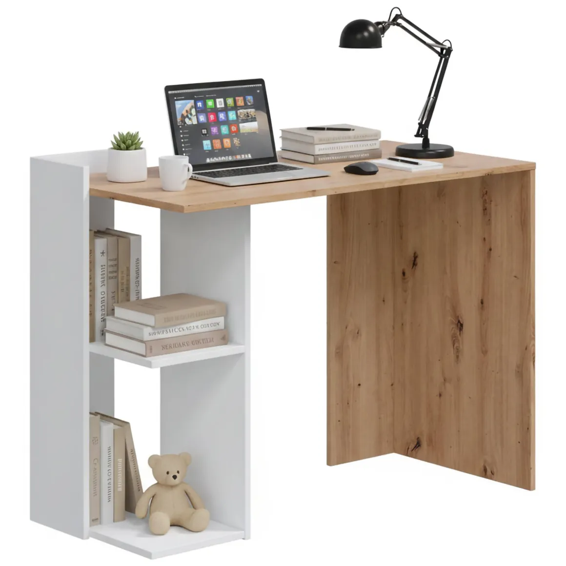 Scrivania lineare bianca e legno 100x52cm con porta pc - Ablibla