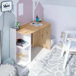 Scrivania lineare bianca e legno 100x52cm con porta pc - Ablibla