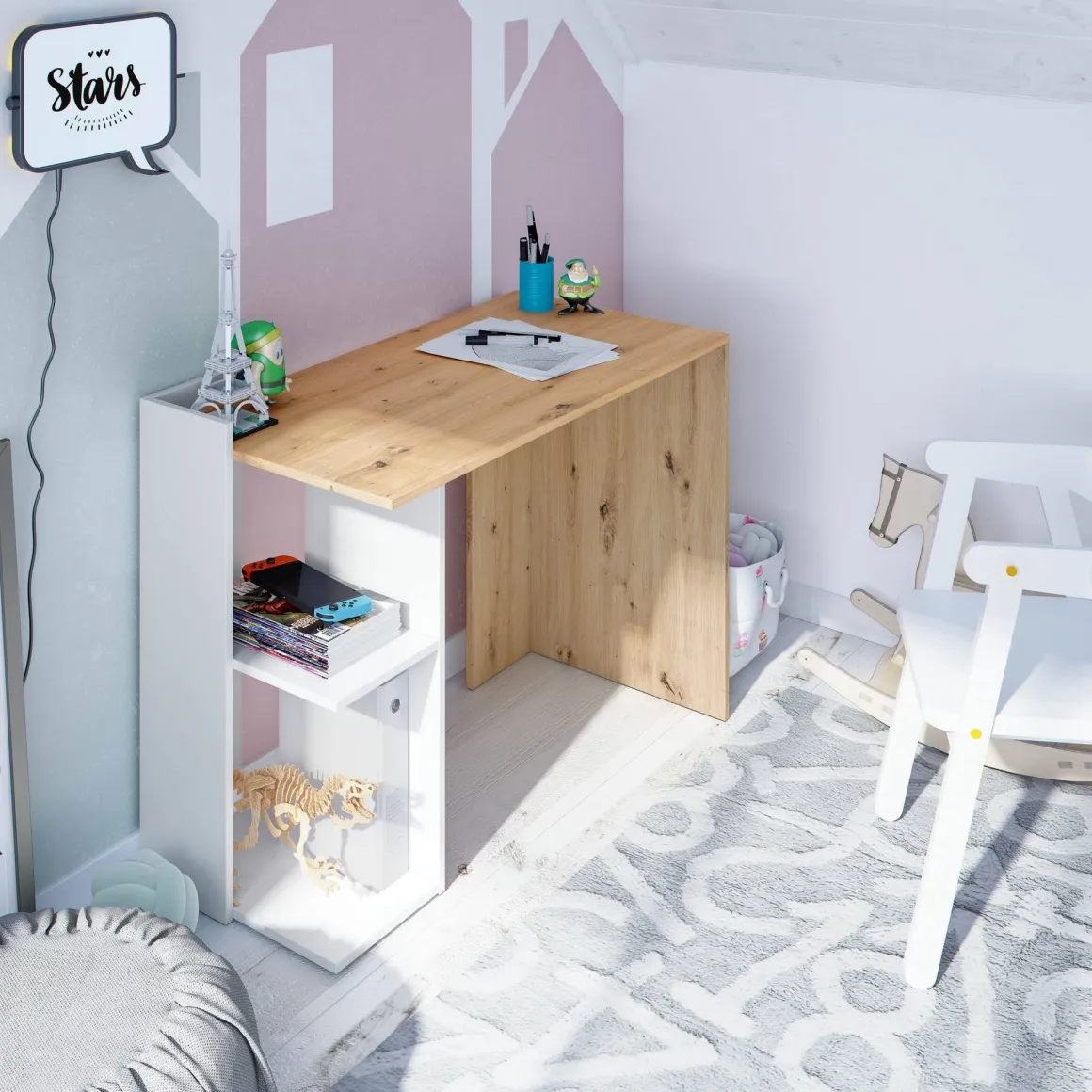 Scrivania lineare bianca e legno 100x52cm con porta pc - Ablibla