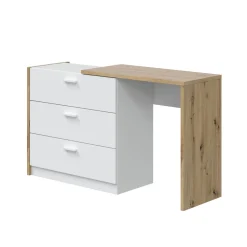 Scrivania lineare bianca e legno 130x40cm con 3 cassetti - Armando